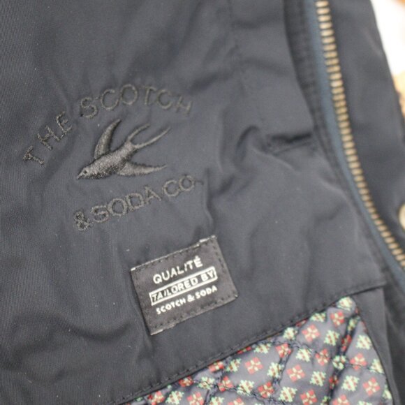 Scotch soda bomber jacket men's medium blue leather collar utility pockets zip - Picture 16 of 16